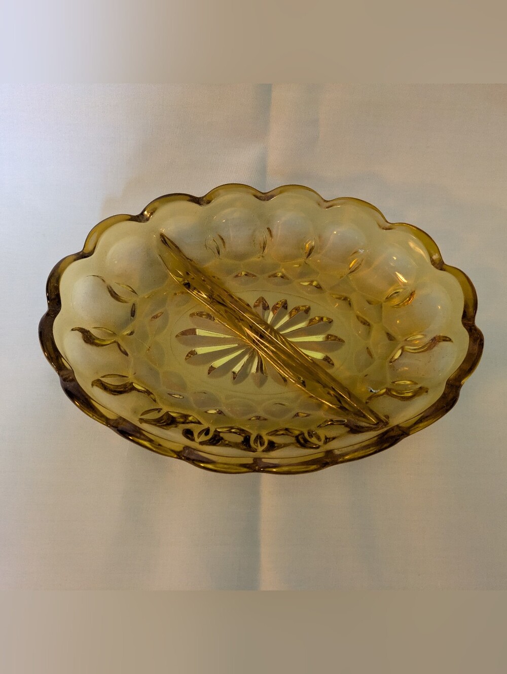 Amber Colored Glass Split Candy Dish